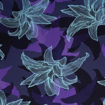 Viskose Flamingo Flowers by Thorsten Berger Blüten blau/flieder auf blau